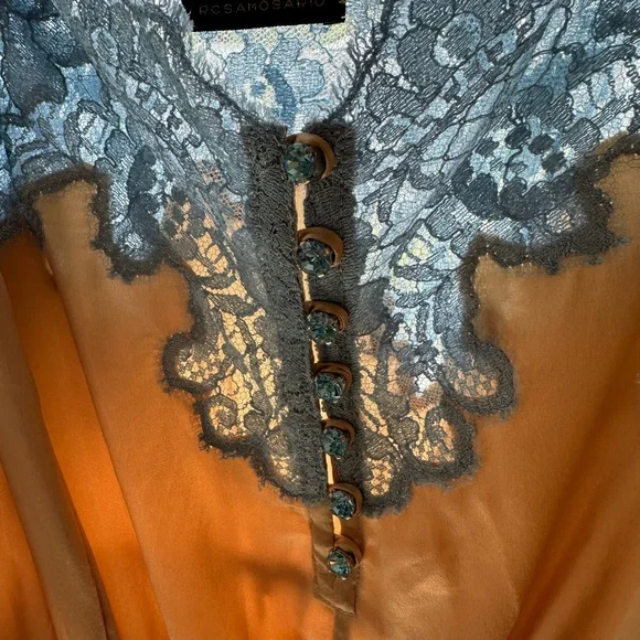 Rosamosario 100% Silk Satin and Chantilly French Lace Camisole Nude and Blue - Picture 11 of 17